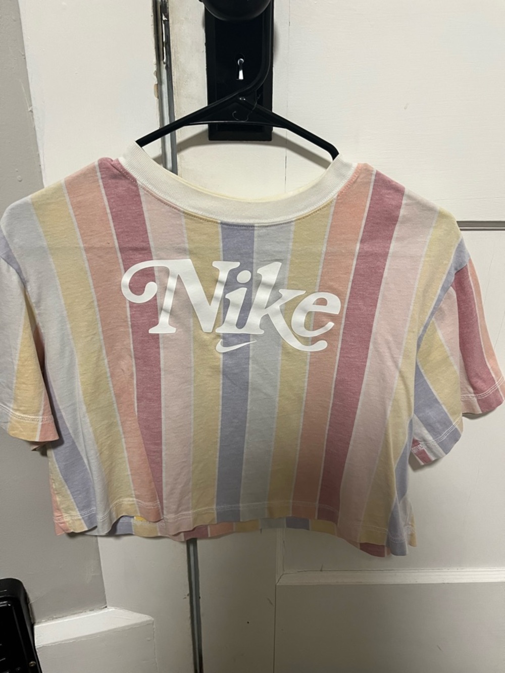 Nike Pastel Stripe Crop Tee in Pink, Yellow, Blue